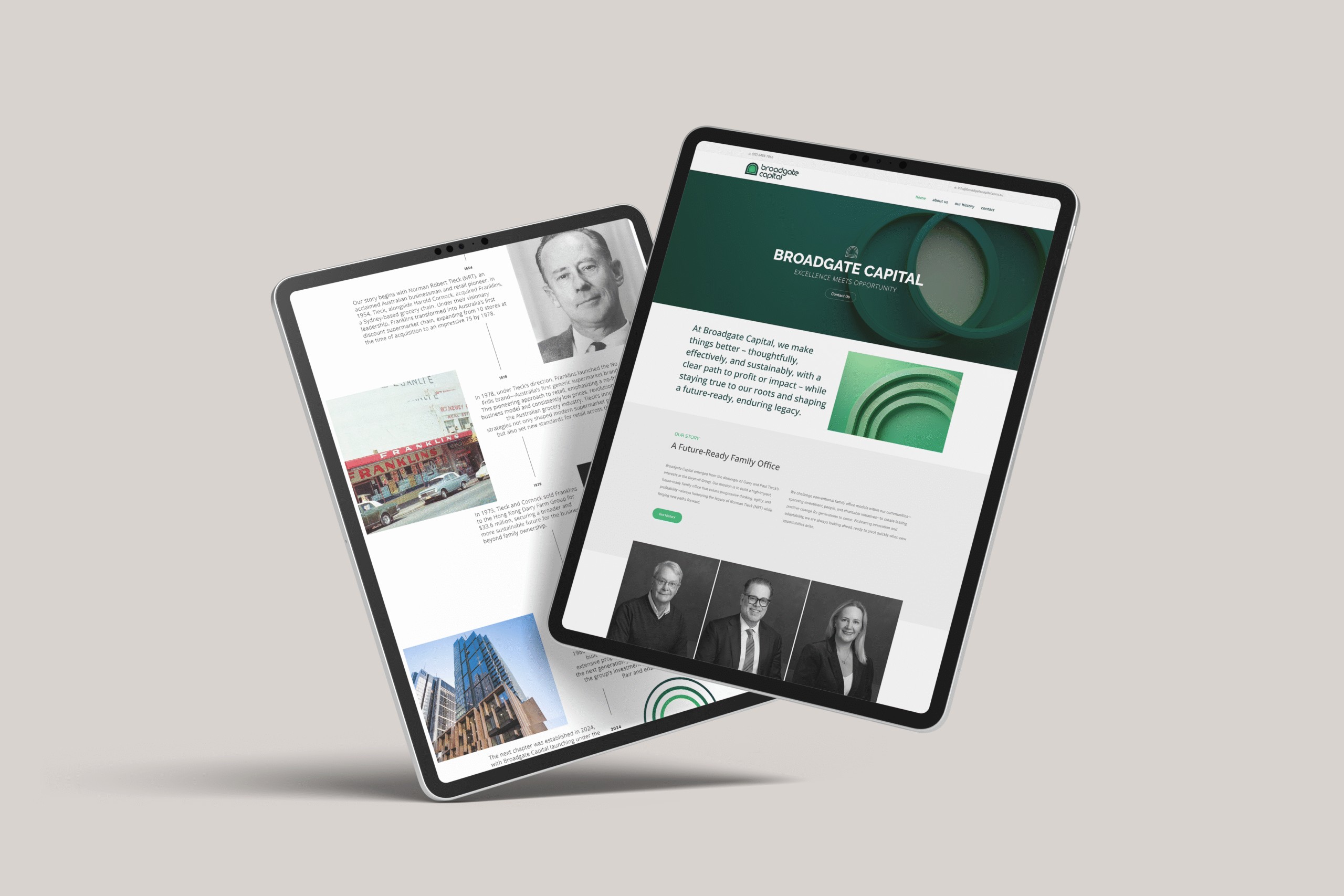 Broadgate Capital website shown on two iPads