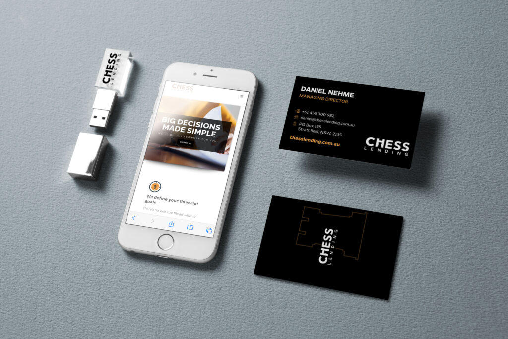 Chess Lending brand identity and logo mockup