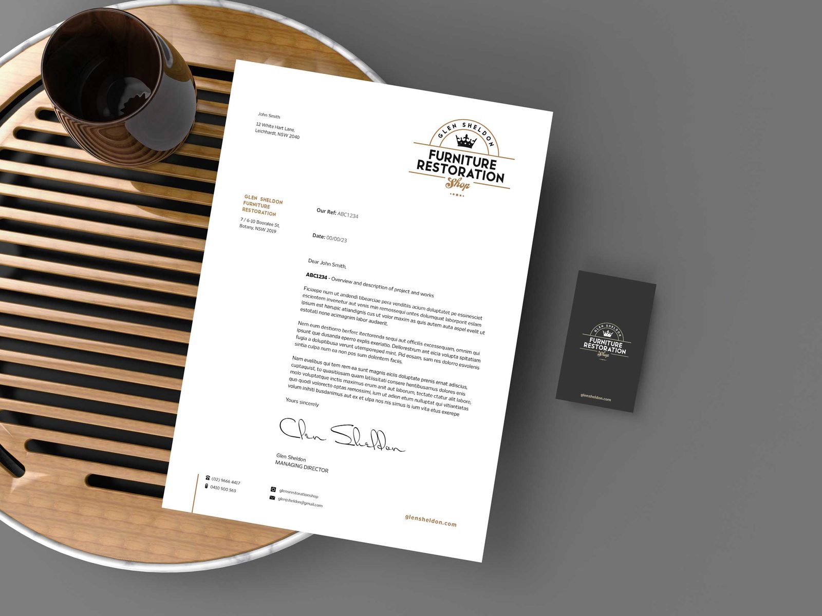 Glen Sheldon Furniture Restoration letterhead